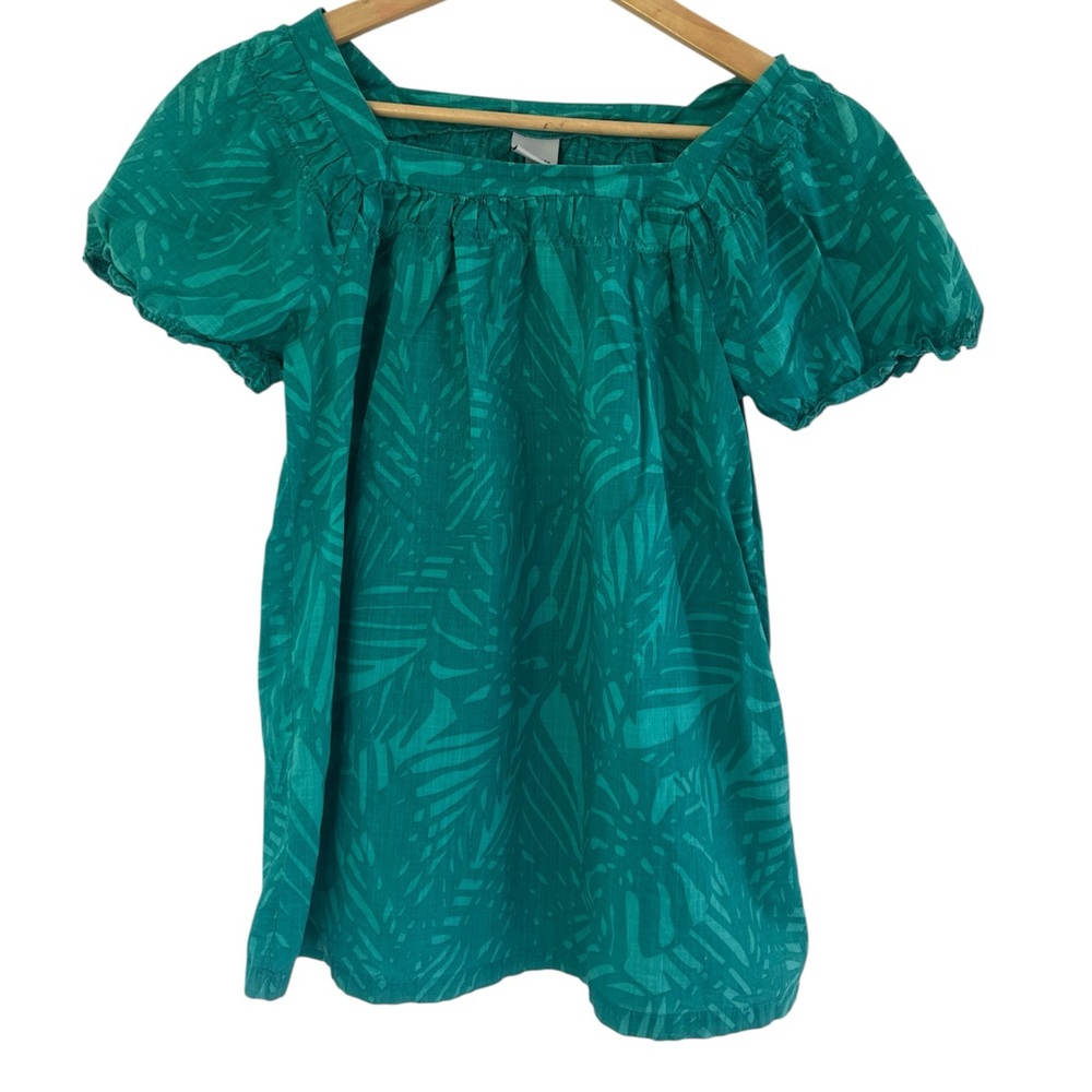 Merona Teal Leaf Pattern Lightweight Cotton Blouse Sz small